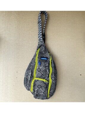 KAVU Rope Bag Sling Backpack Geometric Tribal Black White Lime Green Crossbody